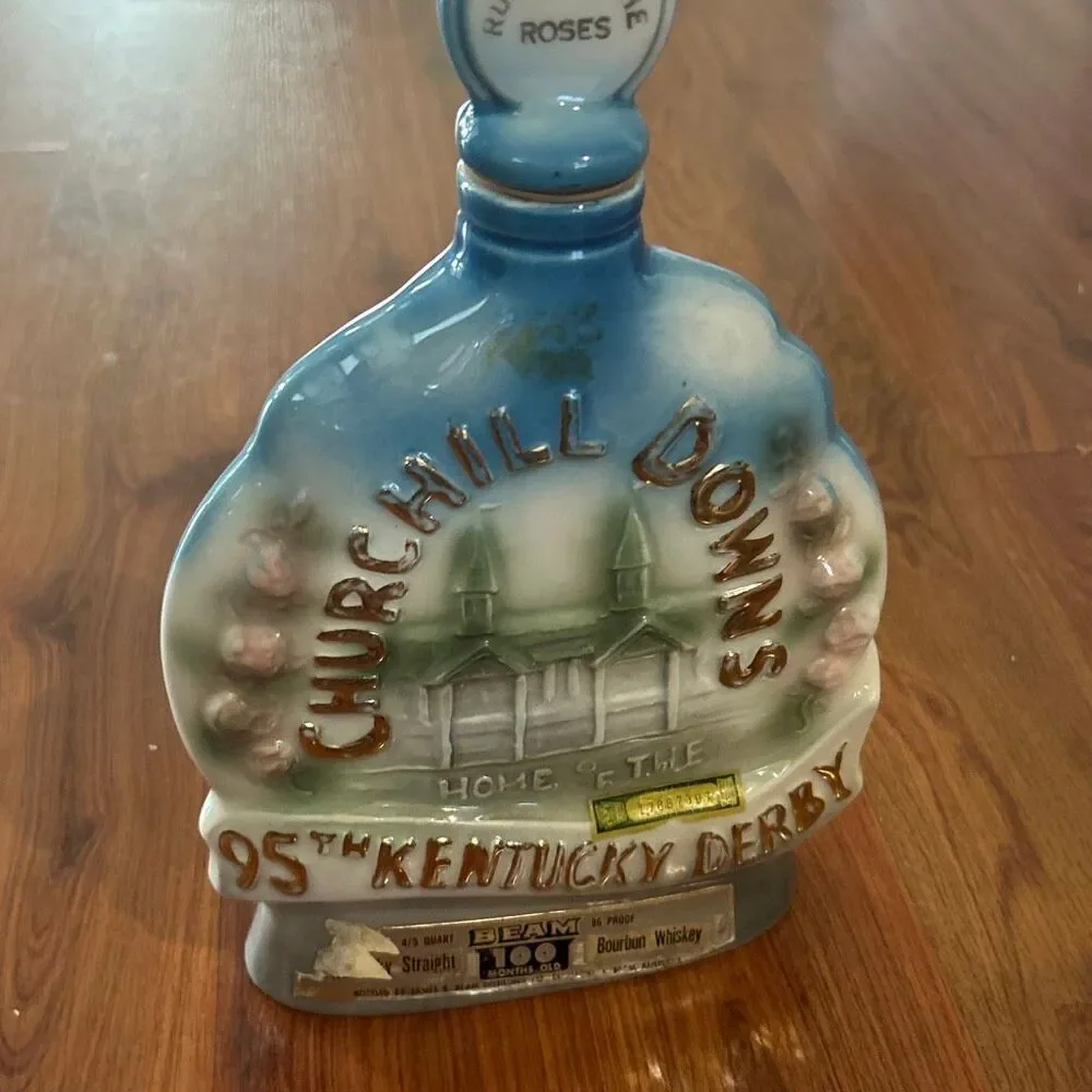 Vintage Jim beam 95th Kentucky Derby special decanter blue white Churchill Downs